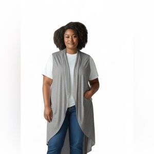 Shawl Dawls Heather Gray Open Concept Jersey Stretch Knit Vest OS Duster Length
